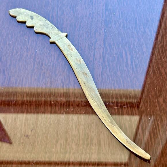 Antique Etched Brass Letter Opener Vintage Desk Accessory - Picture 5 of 8